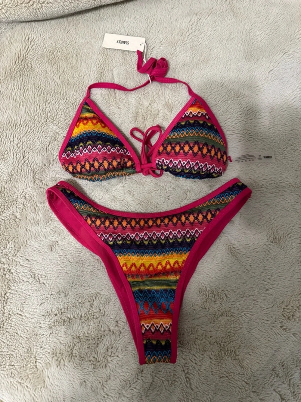 Seamoly Pink Multicolor Tribal Print Bikini Set